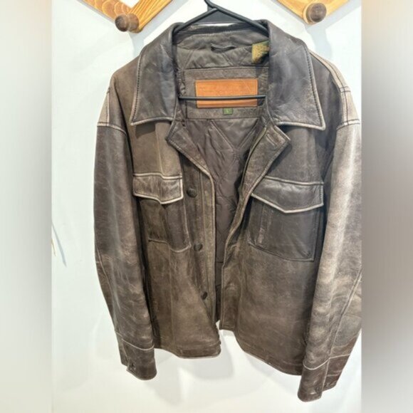 Timberland VINTAGE Dark Brown genuine Leather Weather Gear Jacket- Large - Picture 4 of 12